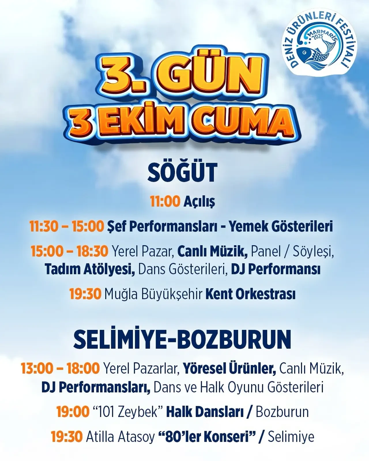 Marmaris Deniz Ürünleri Festivali 1–5 Ekim Etkinlik Takvimi: Selimiye, Bozburun, Söğüt ve Taşlıca’da Şefler, Konserler ve Yerel Pazarlar 3