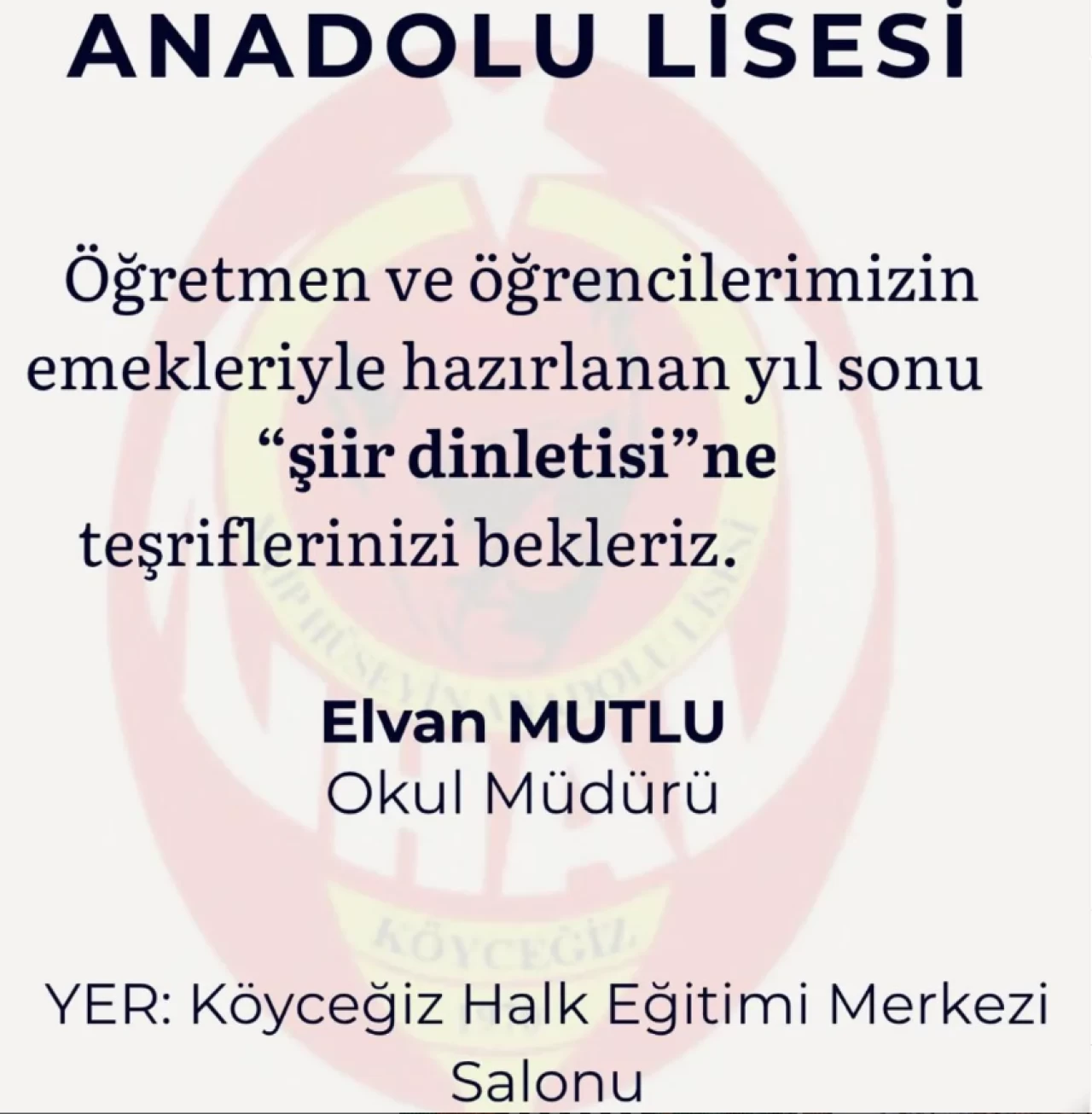 Köyceğiz’de Yıl Sonuna Şiirle Veda: Anadolu Lisesi’nden Şiir Dinletisi Daveti