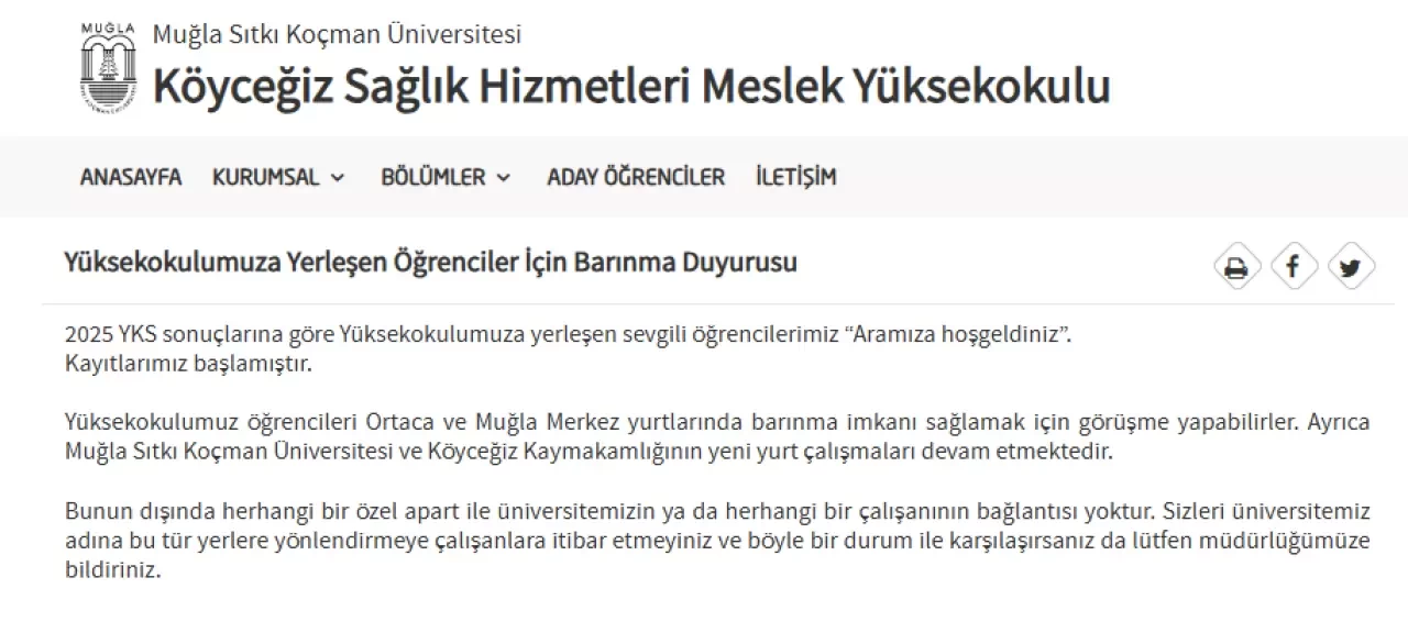 Köyceğiz MYO’dan Yeni Öğrencilere Barınma Desteği: “Geliş Öncesi Konaklama Ayarlamayın”