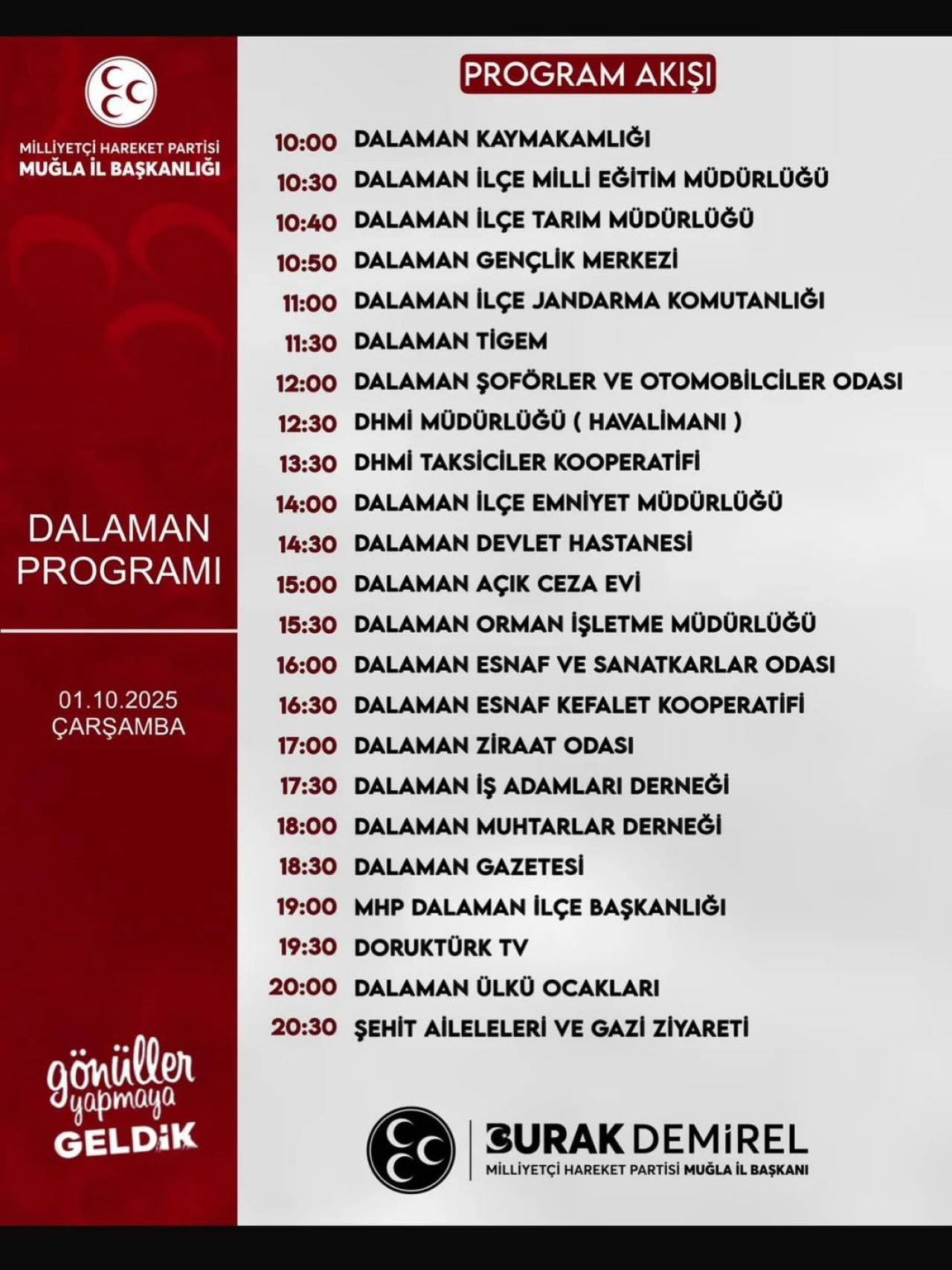 Mhp Köyceğiz Duyurdu: MHP Muğla İl Başkanlığı 1 Ekim’de Dalaman’da Kurum Ziyaretleri Gerçekleştirecek