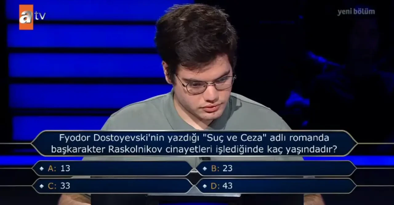 Fyodor Dostoyevski'nin yazdığı 'Suç ve Ceza' adlı romanda başkarakter Raskolnikov cinayetleri işlediğinde kaç yaşındadır?
