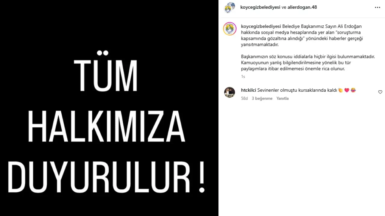 Köyceğiz Belediyesi’nden Ali Erdoğan Açıklaması: “Hakkında Soruşturma Yoktur”