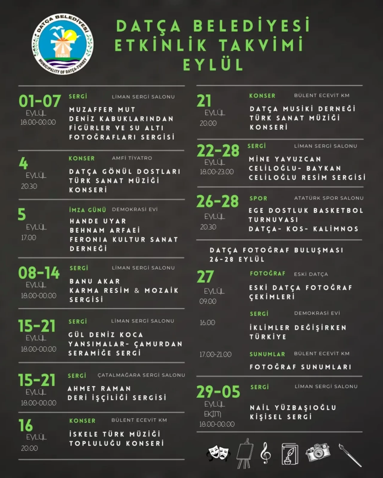 Datça Belediyesi Eylül Ayı Etkinlik Takvimi Açıklandı: Sanat, Müzik ve Spor Bir Arada