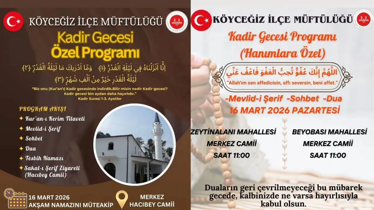 Köyceğiz’de Kadir Gecesi İdrak Edilecek Müftülükten Özel Program