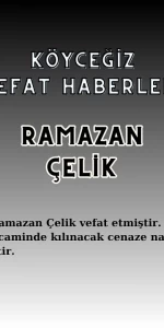 Köyceğiz Yeni Mahalle'den Ramazan Çelik Vefat Etmiştir!
