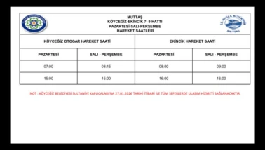 Köyceğiz-Ekincik MUTTAŞ Sefer Saatleri Güncellendi (2026)