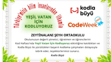 Zeytinalanı Şeyh Ortaokulu’ndan Yeşil Vatan İçin Kodlama Başarısı: CodeWeek 2023’te Takdir Belgesi