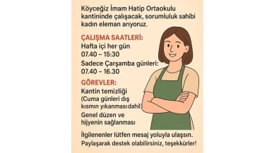 Köyceğiz İmam Hatip Ortaokulu’na Kadın Kantin Personeli Aranıyor