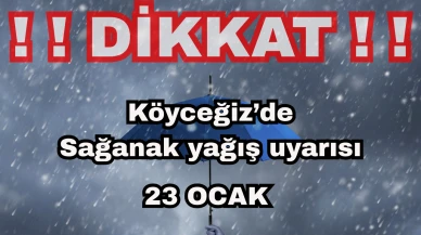 Köyceğiz’de 23 Ocak Cuma Sağanak Yağış Uyarısı