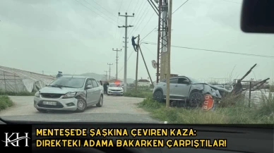 Menteşe'de İlginç Kaza : Direğe Bakarken İki Araç Çarpıştı