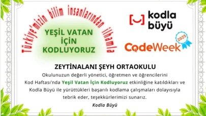 Zeytinalanı Şeyh Ortaokulu’ndan Yeşil Vatan İçin Kodlama Başarısı: CodeWeek 2023’te Takdir Belgesi
