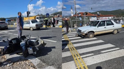 Ula Çıtlık ışıklarında korkutan kaza! Otomobil motosiklete çarptı: Yaralı var
