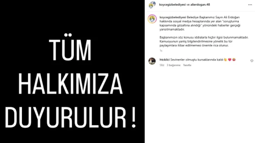 Köyceğiz Belediyesi’nden Ali Erdoğan Açıklaması: “Hakkında Soruşturma Yoktur”