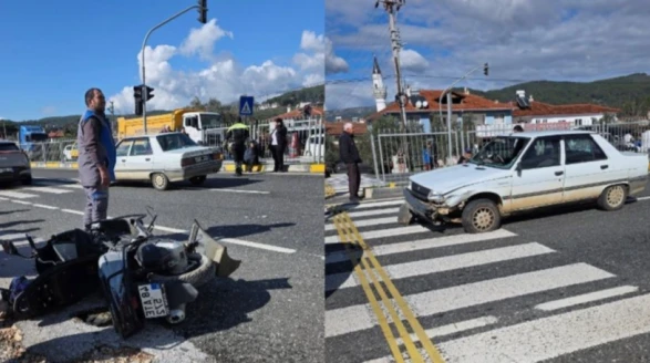 Ula Çıtlık ışıklarında korkutan kaza! Otomobil motosiklete çarptı: Yaralı var