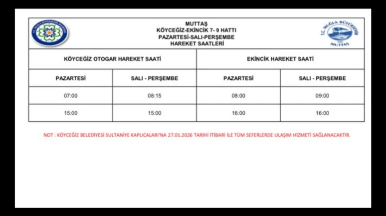 Köyceğiz-Ekincik MUTTAŞ Sefer Saatleri Güncellendi (2026)