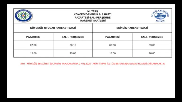 Köyceğiz-Ekincik MUTTAŞ Sefer Saatleri Güncellendi (2026)