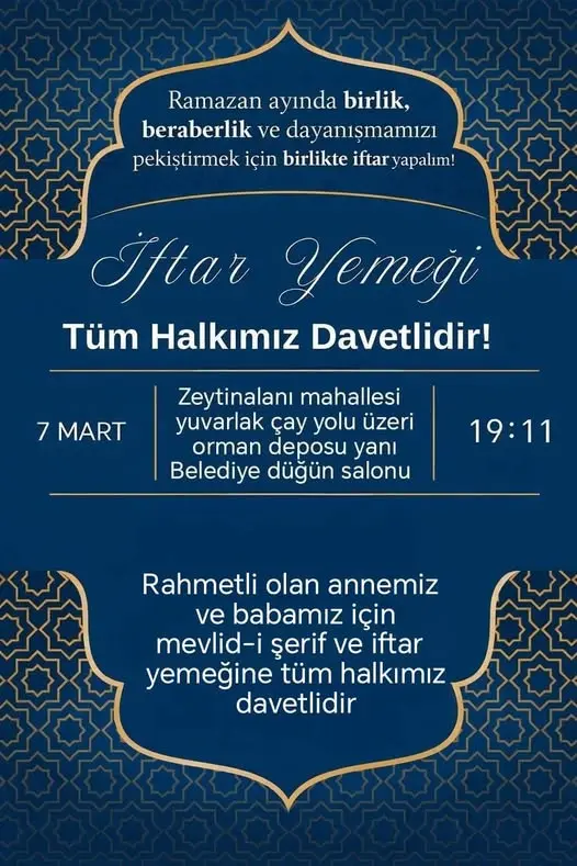 Köyceğiz CHP İlçe Başkanı Tanju Satılmış, 7 Mart Cumartesi günü anne ve babasının hayrına düzenleyeceği iftar ve mevlid programına tüm halkı davet etti.