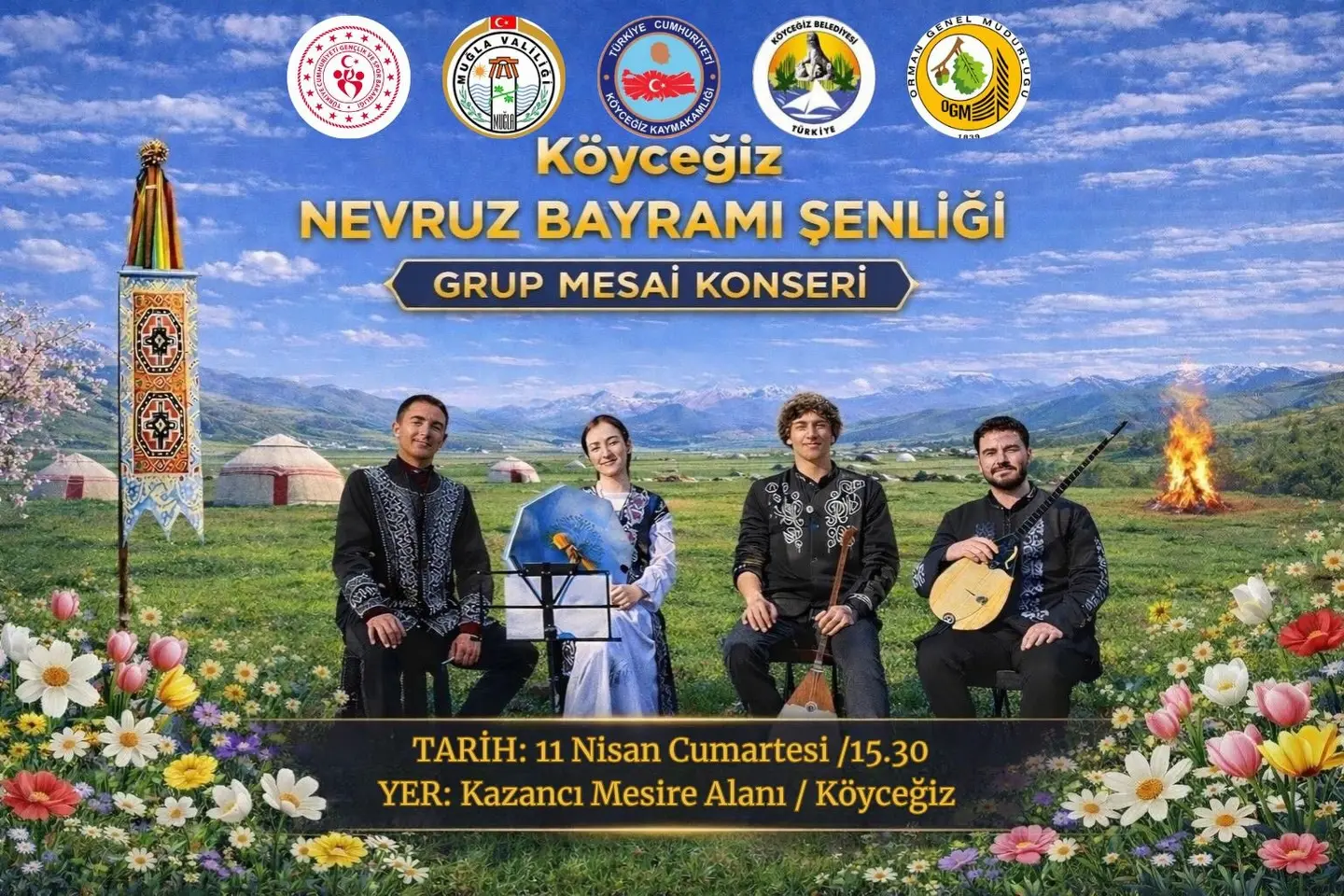Köyceğiz Mesire Alanı'nda 11 Nisan Cumartesi günü düzenlenecek Nevruz Bayramı Şenliği'nde Orta Asya ezgileri ve konserler vatandaşla buluşacak.