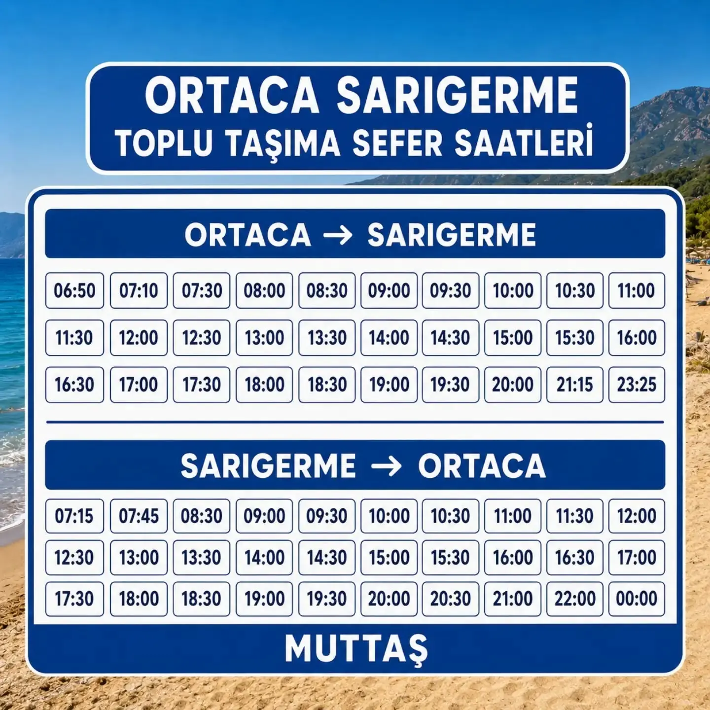 Ortaca - Sarıgerme Güncel Sefer Saatleri Listesi