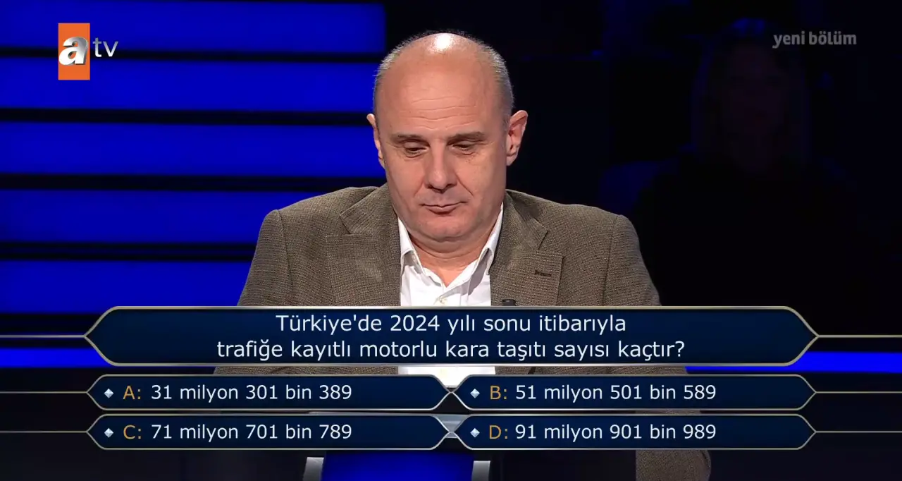2024 sonu itibarıyla Türkiye'de trafiğe kayıtlı motorlu kara taşıtı sayısı kaçtır?