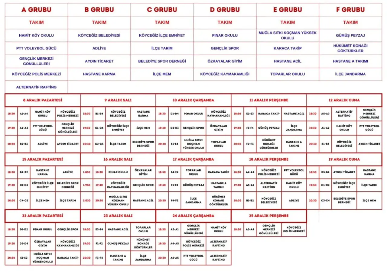 Köyceğiz Voleybol Turnuvası Maç Fikstürü