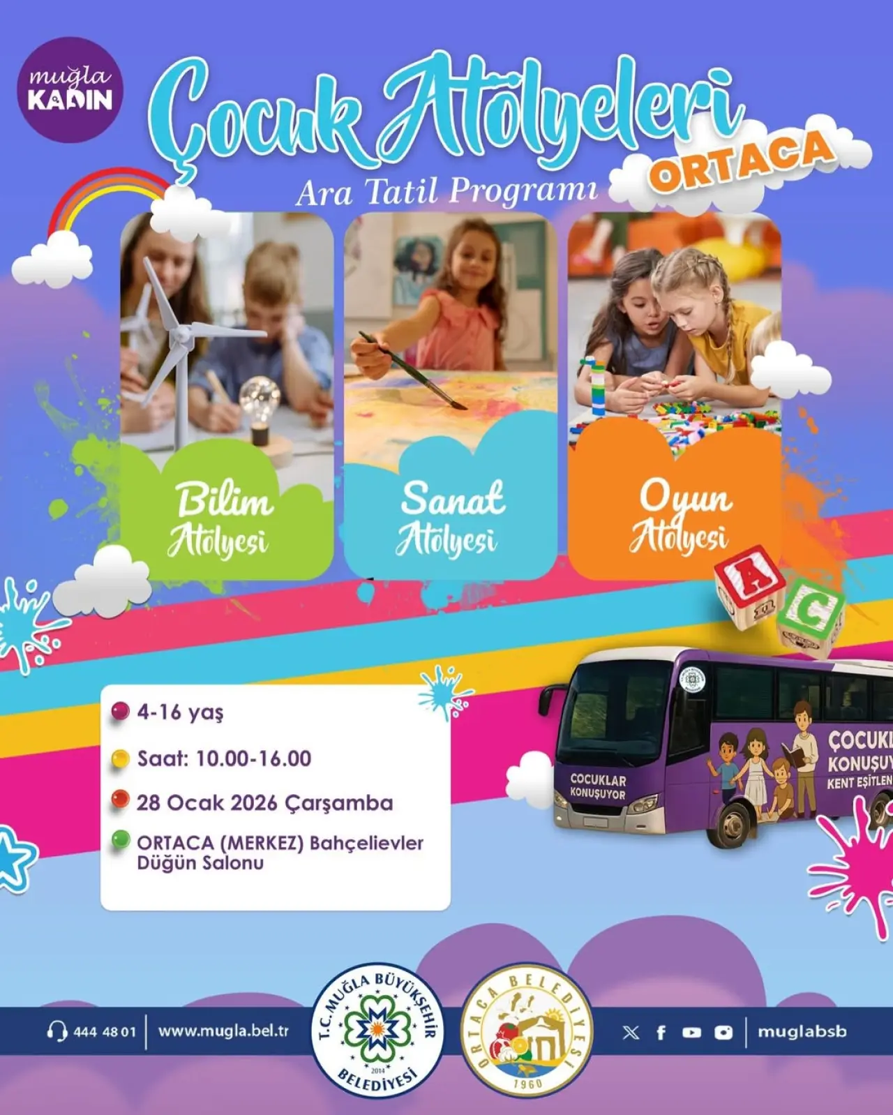 Ara tatilde Köyceğiz’de çocuklar için bilim, sanat ve oyun dolu atölyeler düzenleniyor. Muğla Büyükşehir’in etkinliği 22 Ocak’ta başlıyor.