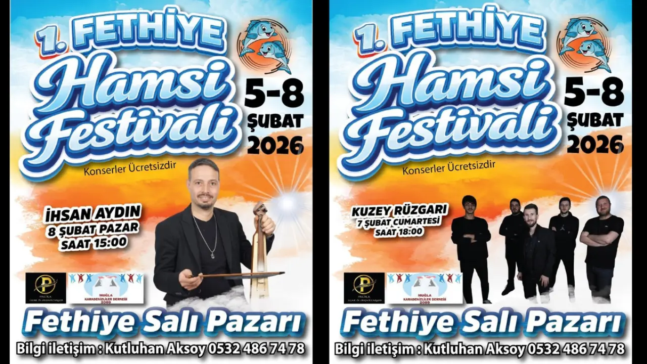 1. Fethiye Hamsi Festivali 5-8 Şubat 2026'da Salı Pazarı'nda! Selçuk Balcı, İhsan Aydın ve Kuzey Rüzgarı konserleri ücretsiz olarak sizlerle buluşacak.