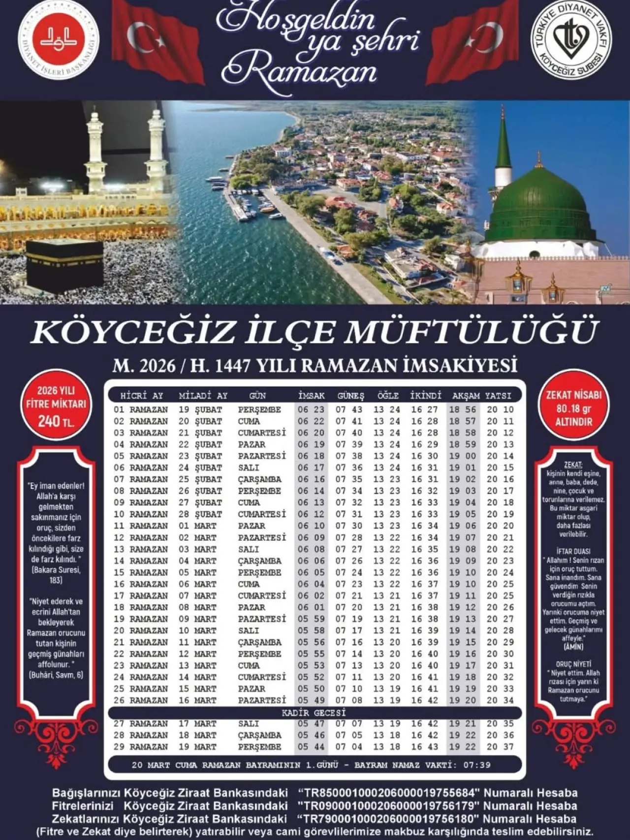 Köyceğiz Ramazan İmsakiyesi 2026 : İftar Ve Sahur Saatleri Listesi