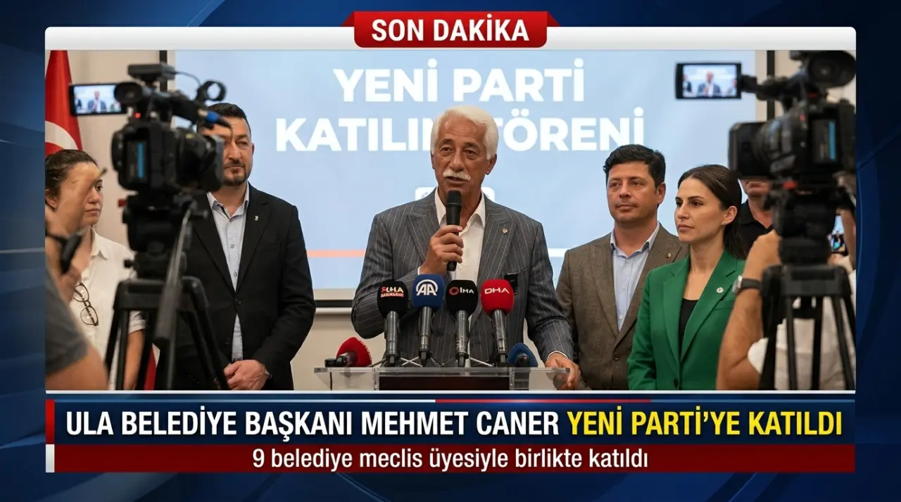 Ula Belediye Başkanı Mehmet Caner, 9 belediye meclis üyesiyle birlikte Yeni Parti'ye katıldı. Caner, halk odaklı mücadele mesajı verdi.