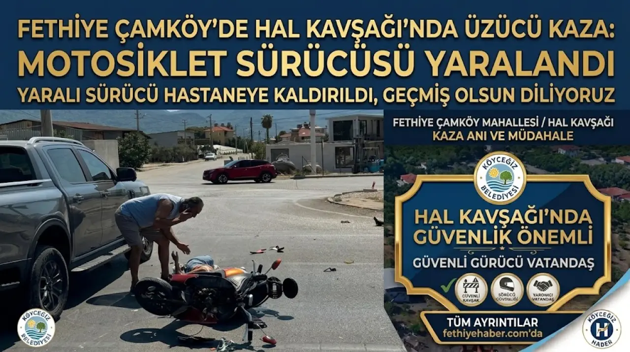 Fethiye Çamköy Mahallesi çevre yolu Hal Kavşağı'nda meydana gelen kazada motosiklet sürücüsü yaralanarak hastaneye kaldırıldı.