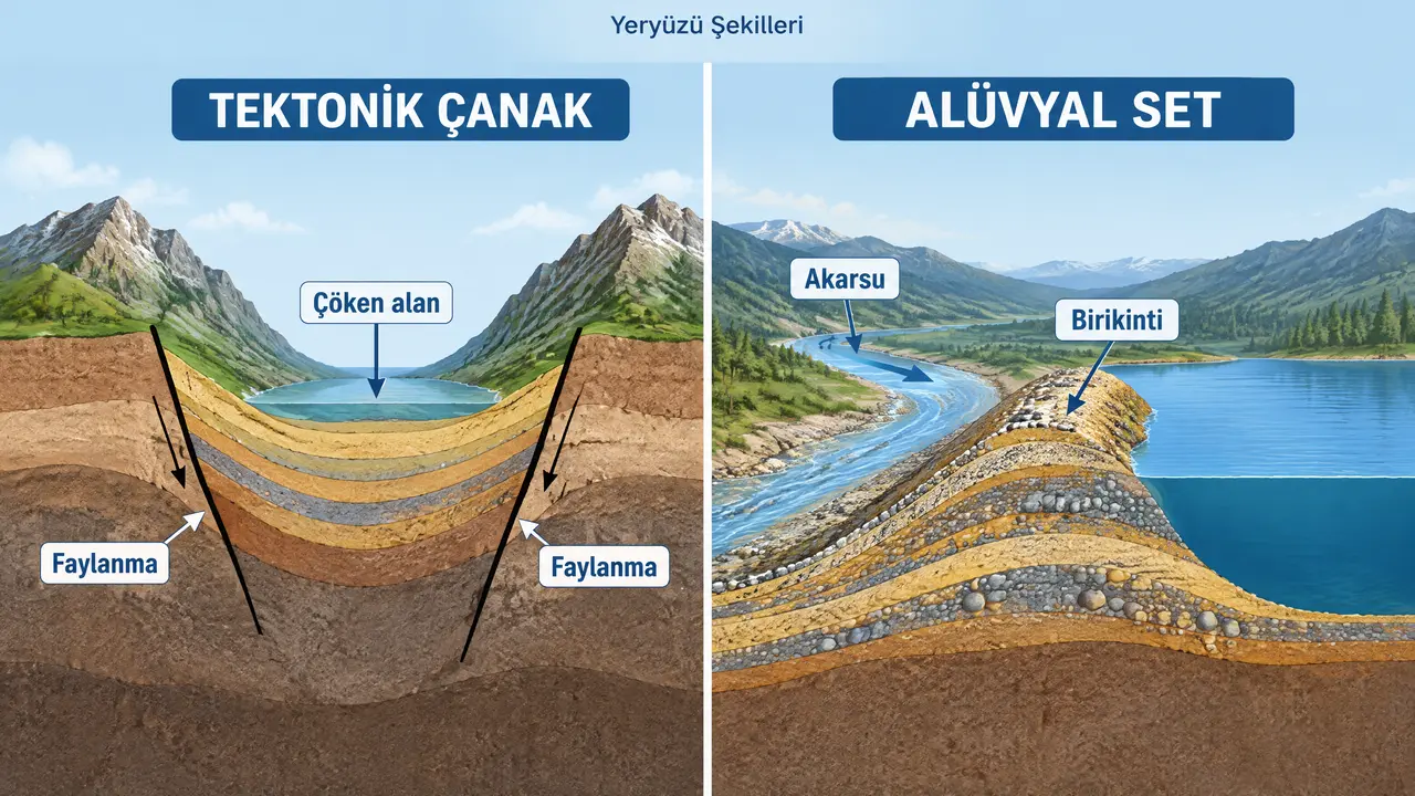 Köyceğiz Gölü, tektonik çanak ve alüvyal set süreçlerinin birlikte gerçekleşmesiyle oluşan özel bir alüvyal set gölüdür.